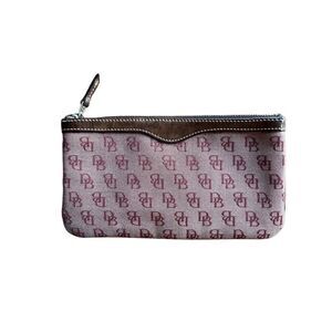 Dooney & Bourke Zip Top Pouch/Wristlet/Wallet Burgundy Signature Leather Trim